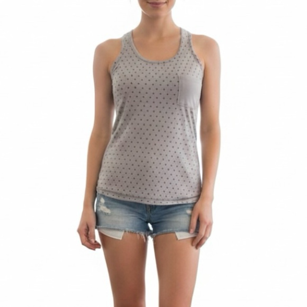 Adam Levine Gray Racerback Polka Dot Tank XS 0 2 Top Beach Summer Neutral